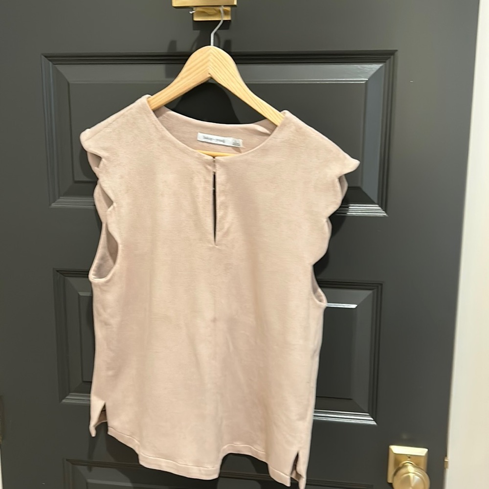 Soft suede sleeveless top.  Bishop+young.  Size Large.  Dry clean only.